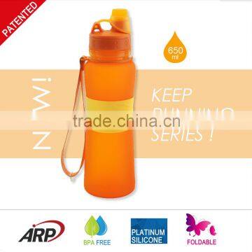 New 650ml/22oz Collapsible, Rollable Silicone Water Bottle With Screw Cap, BPA Free, Up to LFGB Standard photo-3
