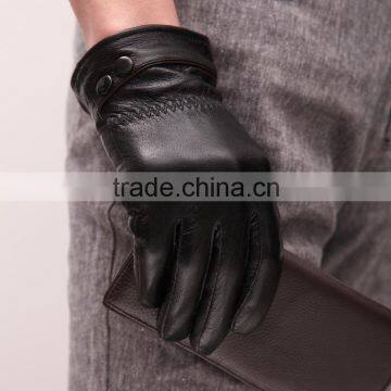 Men's leather gloves for men plus thick velvet warm snap rider line gloves short paragraph