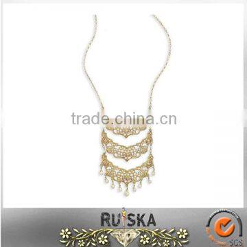 Luxurious Golden Alloy With Crystal Hollow Metal Alloy Necklace