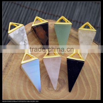 LFD-0043P ~ Gold Plated Rose Quartz , Amethyst Agate Pyramid Reiki Charm Beads Gem stone Crystal Pendants Jewelry Finding