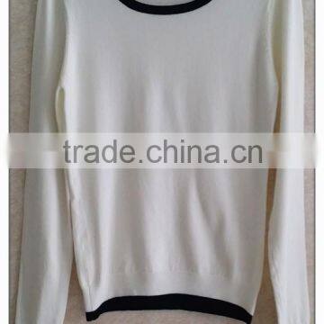 Simpleest long sleeve knitting wear roung neck girl white pullover