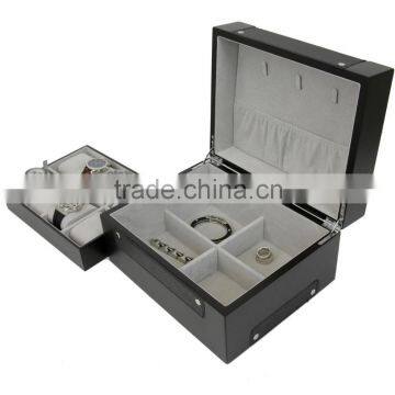 Black Leather watch box with dividers