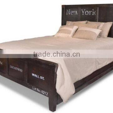 Industrial style Solid Reclaimed wood Queen size Bed with NY Graffiti, Newly design Reclaimed wood Queen Size Bed