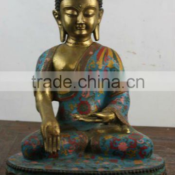 Chinese antique copper colorful sitting buddha