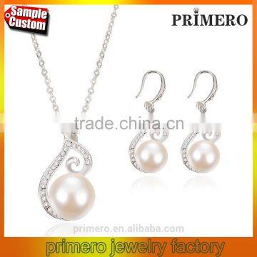 Bridal Platinum Plated Austrian Crystal Freshwater Pearl Earrings and Necklace Set