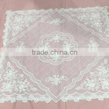 White Net Mesh Fabric Handmade Beaded Tablecloth photo-6