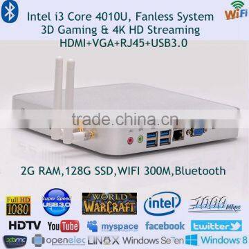High-end Computer Desktop i3 40108u Core Fanless Design 2G RAM 128G SSD 300M Dual WIFI Antenna Bluetooth