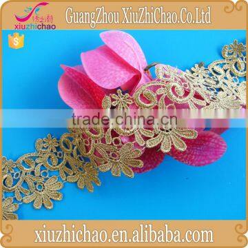 HG0333 Wholesale High Quality Water Soluble Gold Metallic lace Trim for Garment Accessories