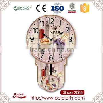 Red telephone booth and coffee design pendulum colorful clock