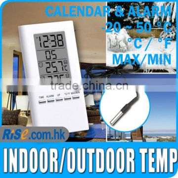 Digital Indoor Outdoor Temperature Thermometer Clock Alarm 1.4m Probe Weather Station