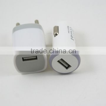 2 in 1 Kit EU AC Travel USB Wall Charger+ Car Charging Charger