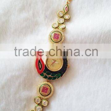 Beautiful Kundan Meena Work Girls Watch