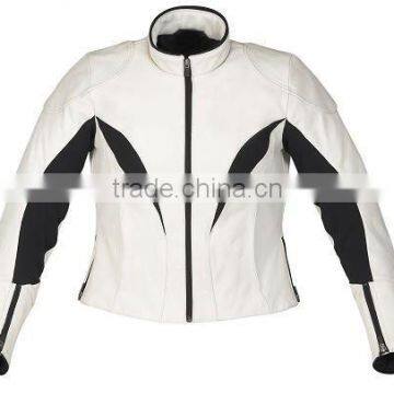 Ladies White Short Length Leather Motorcycle Jacket