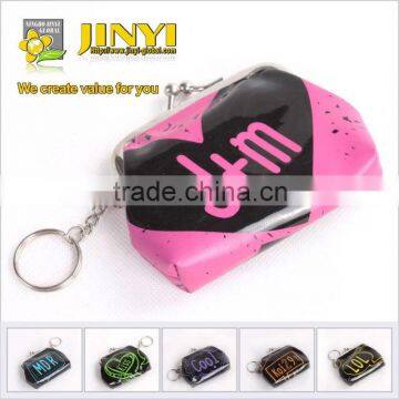 shinning PVC "kiss" printing cheap mini change purse with metal staple for promotion