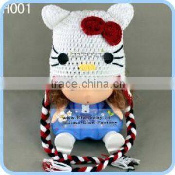 fashion winter baby girl cute hat with colored hello kitty crochet hat