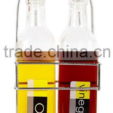 TW490K5 2pcs glass oil and vinegar bottle with printing with metal rack