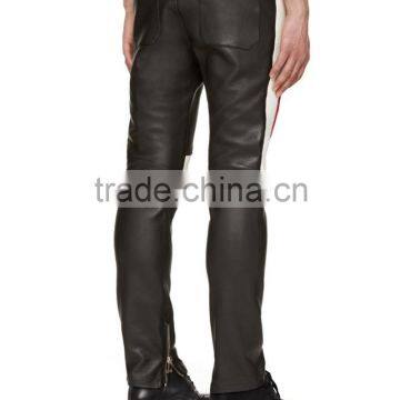Get Yourself a Pair of These Mens Black Leather Pants Online With Color Block Red and White Panels photo-2