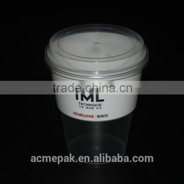 340ml IML coffee milk coffee plastic cup with lid