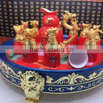 Wholesale customized Red ceramic wine cup/Animal Zodiac Wine Cup With Metal Base