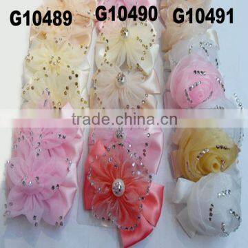 Valentine chic chiffon rose hair bow with shining diamond
