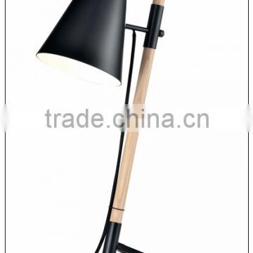 contemporary table led lamp in black or whited painted shade with natural ashtree wood