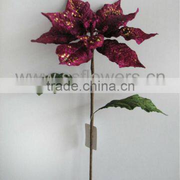 Christmas Flower Decoration , 27" Single Poinsettia with Sequin Spray