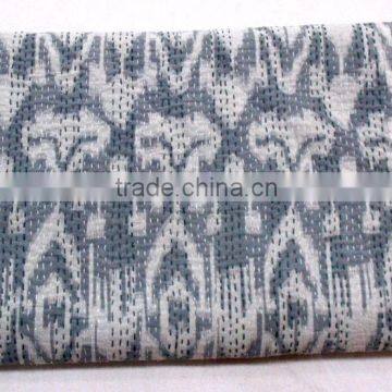 Grey Ikat Kantha Quilt AC Quilt Gudari Queen Size Kantha Flower Print Kantha Bedspread