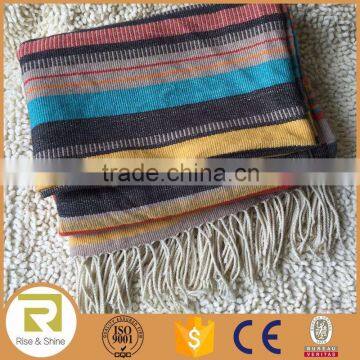 Wholesale 100% Acrylic knit jacquard contrast color stripes throw blanket                        
                                                Quality Choice