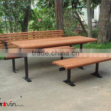 Garden wooden 2 seat bench with table,wooden bench table set,public seating bench