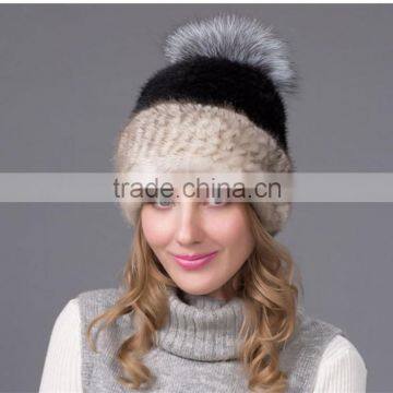 Fashion accessory colorful bag hat garment use real knitted mink fur hat