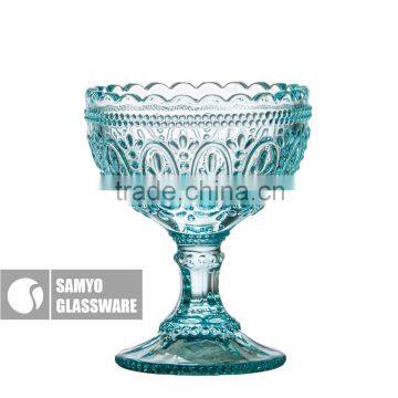 SAMYO Handcrafted Home Usage Pressed Flower Pattern Glass in Bule Color photo-4