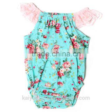 Babies romper aqua flower design sweet lovely cotton soft new born girl jumpsuits 2016