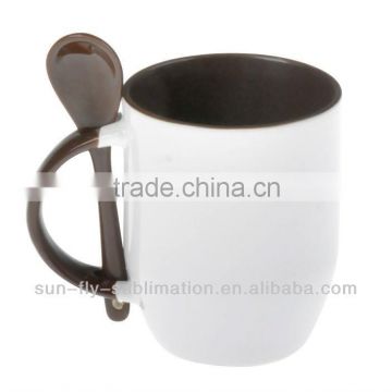 OEM factory high quality Ceramic soup mug with lid and spoon holder sublimation White mug