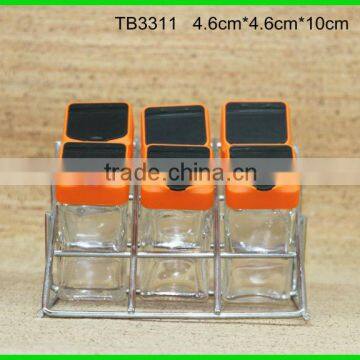 6pcs decal glass cruet bottle with metal stand SS19