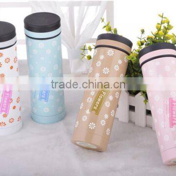 Premium quality flowers printed eco-friendly double wall Insulated travel cups thermos flask 304 stainless steel vacuum mugs