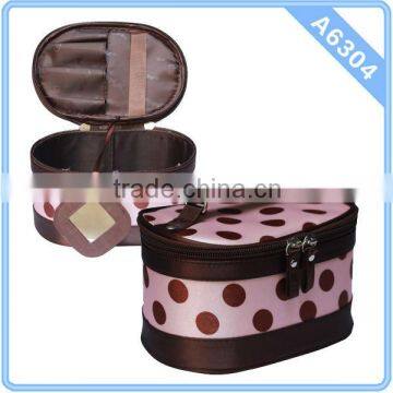 2014 Pink Polka Dot PVC Cosmetic Bag With Mirror