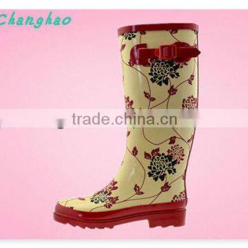 Durable lady flower rubber rain boots