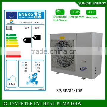 Monobloc -25C winter heat 100~300sq meter room+DHW 12kw/19kw/35kw/70kw auto-defrost EVI heat pump water radiators home heating