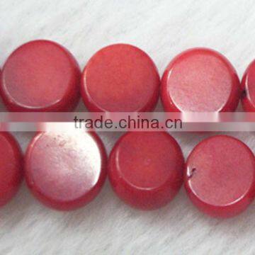 8mm natural oil dyed red coral disc/coin shape beads for wholesale