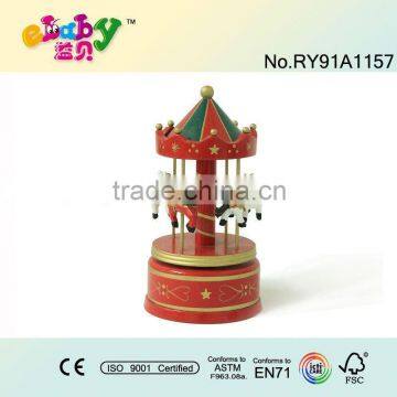 Wooden music box with carousel