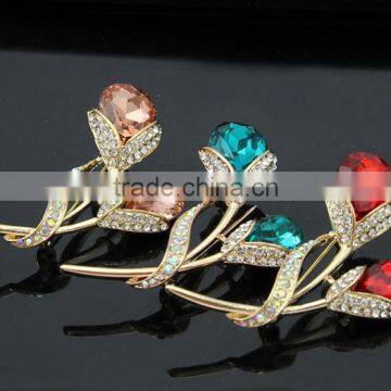 2015 wholesale colorful gemstone imitation korea latest fashion safety pin flowers and brooches for party dress