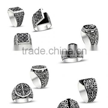 925K Sterling Silver Art Design Carved Men Ring