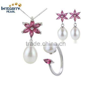 Natural fresh water jewellery pearl set, 8-9mm drop shape lastest design pearl set