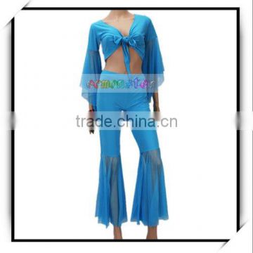 Belly Dance Yoga Gauze Costume Top Pants Set Blue pink