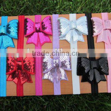 Soft Stetch Elastic Headbands with 2.75"Embroideried Sequin Bows for Hair Accessories IN STOCK