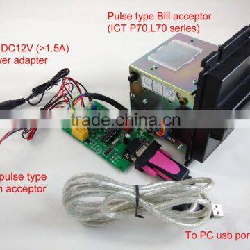 Pulse Type Coin Acceptor and Bill Acceptor Interface to Computer