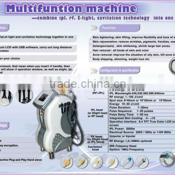 Remove Diseased Telangiectasis 5 In 1(muitifuntional) Beauty Machine IPL RF E-light Cavitation And SHR Shrink Trichopore