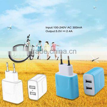 Portable 2 USB Ports Mobile Phone Travel Charger With US / EU Plug