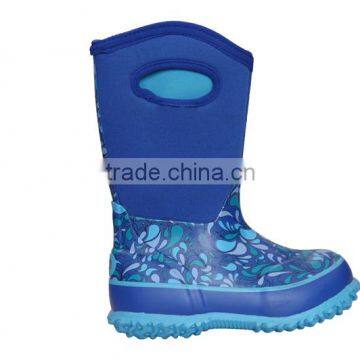 Girls Blue Floral Print Neoprene Rain Boots