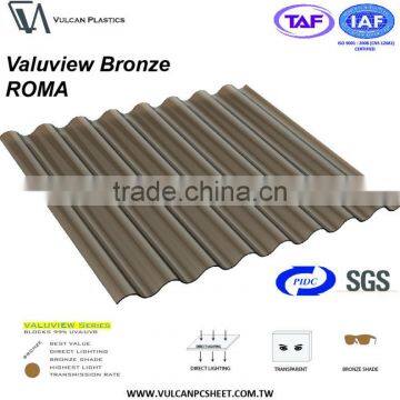Extruded Color Corrugated Plastic Polycarbonate Roofing Sheet (Valuview Bronze ROMA)
